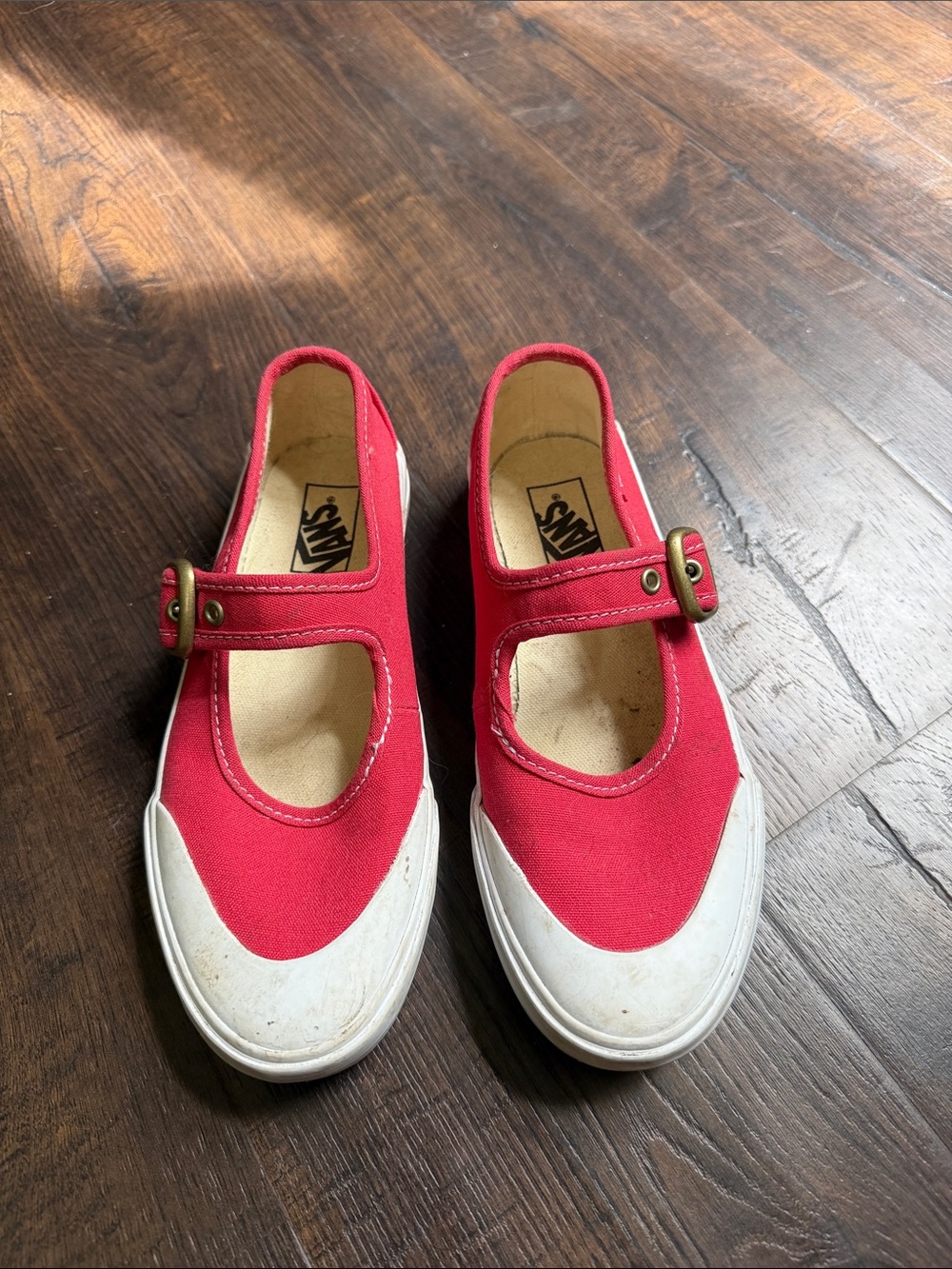 Vans Kids Red Mary Jane Canvas Sneakers with Buckle Strap